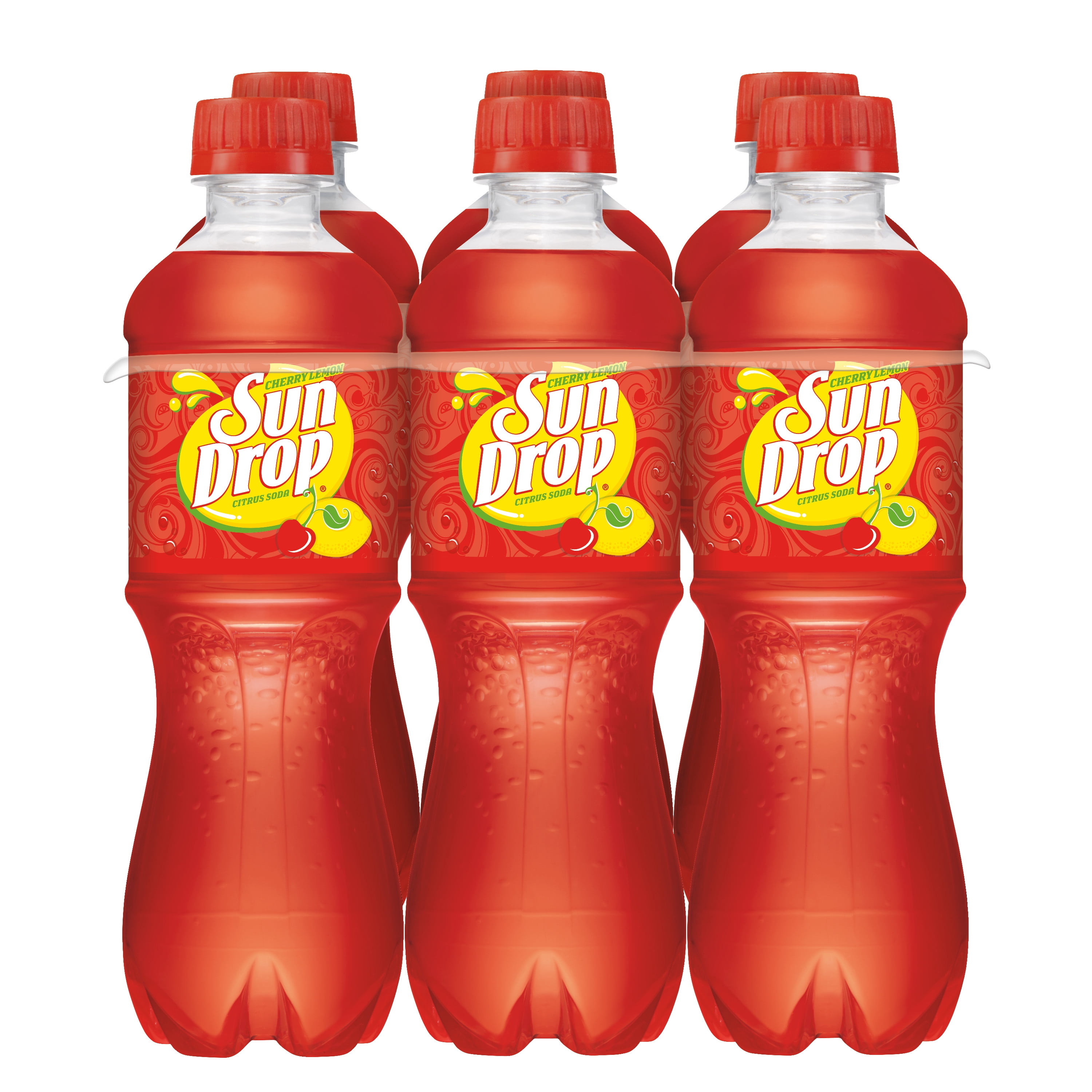 Sun Drop Cherry Lemon Citrus Soda Pop, 16.9 fl oz, 6 Pack Bottles