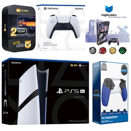Sony PlayStation 5 Pro with Extra White Controller, Trigger Stop Kit and MightySkins Decal Voucher Plus 2 Year CPS Extended Warranty