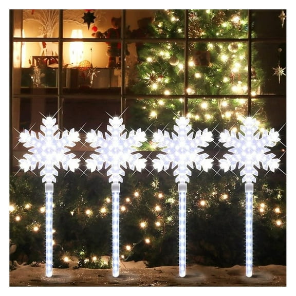 Shooting 17" 568LED Snowflake Lawn Stake Light Super-Bright White 4 Stakes Total Christmas Outdoor Decoration with UL Standard Adaptor for Outdoor Pathway Lawn Holiday Party Home