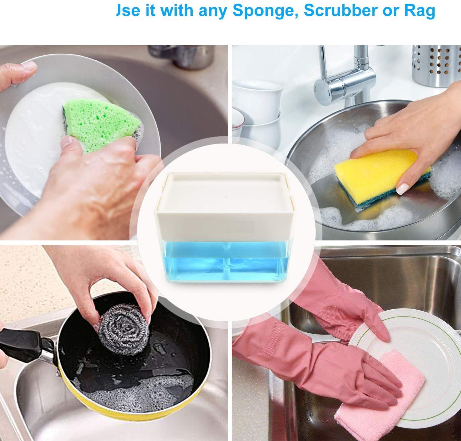 Aqwzh Innovative Sponge Holder 2 in1 Countertop Plastic Soap & Lotion Dispenser Caddy