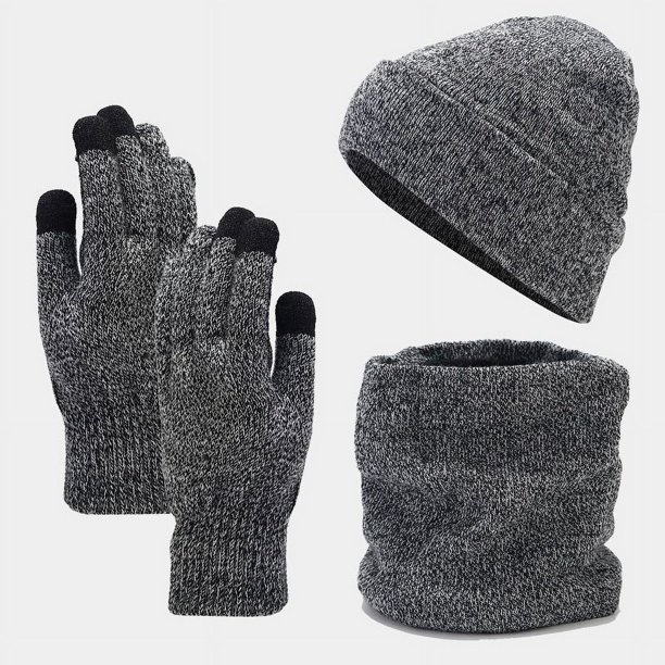 Conjunto de tres piezas de gorro de lana de invierno con bufanda y guantes de punto cálido de terciopelo