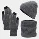 thumbnail image 1 of Conjunto de tres piezas de gorro de lana de invierno con bufanda y guantes de punto cálido de terciopelo, 1 of 6