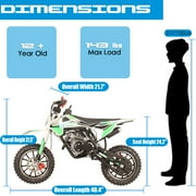 SYX MOTO VK 58cc 4-Stroke Gas Powered Mini Dirt Bike for Kids, Fully Automatic Youth Off-Road Motorcycle with Speed Governor, Pull Start, Green/White