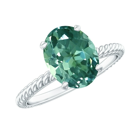 Rosec Jewels Lab Grown Green Sapphire Solitaire Ring with Surprise Diamond for Women - 8X10 mm, 925 Sterling Silver, US 4.00