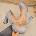 thumbnail image 2 of Hinvhai Womens Platform High Heels Chunky Block Heel Closed Toe Pumps Buckle Strap Wedding Dress Shoes Gray 9(42), 2 of 9
