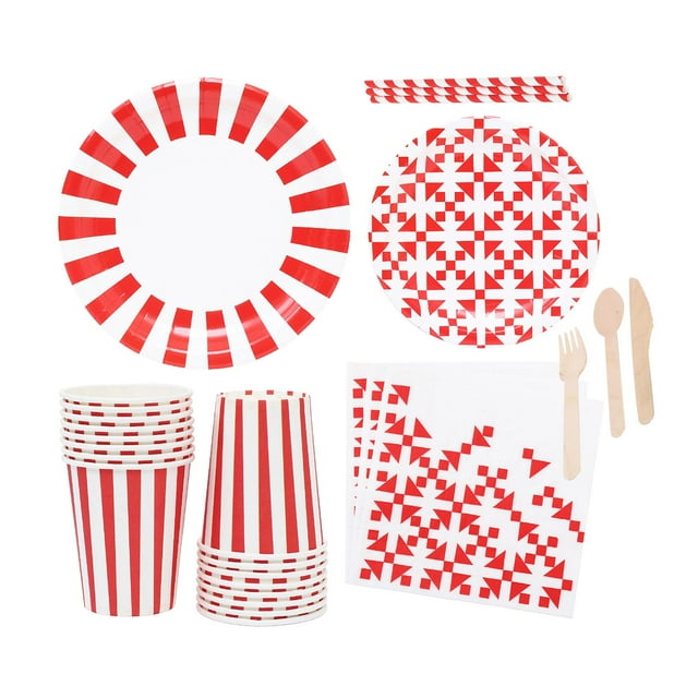 Juego de vajilla desechable Sunnimix vajilla de fiesta 97 piezas rojo