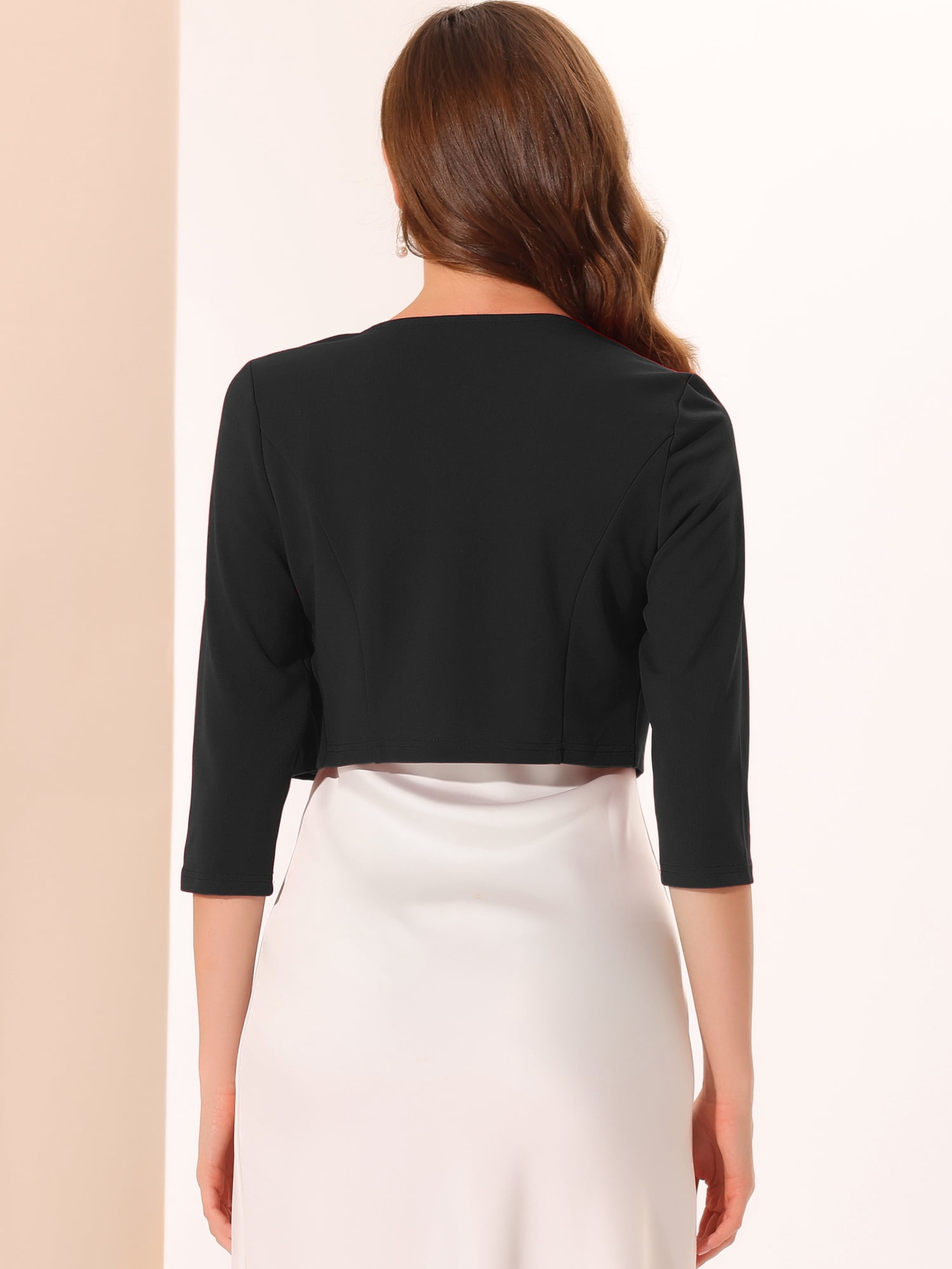DARING DIVA Women's 3/4 Sleeve Shrug Top Collarless Pleated Open Front Cropped Cardigan XL Black