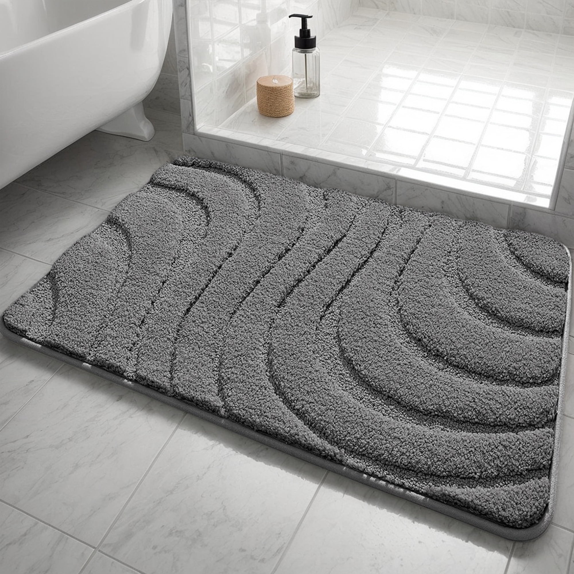 Unique Bargains 2 Pcs Geometry Absorbent Bathroom Rug Light Gray/Dark Gray 20" x 32"
