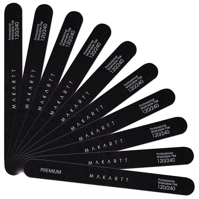 Makartt Lima de uñas de grano 120 240, 10 limas de uñas profesionales lavables de doble cara, kit de lima de uñas para manicura, pedicura, uñas acrílicas naturales, lima de uñas gruesa para uso en sal