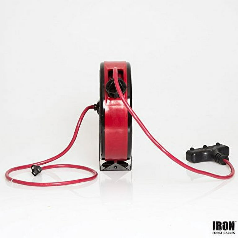Iron Forge Cable 30Ft Retractable Extension Cord Reel with Breaker Switch &  3 Electrical Power Outlets - 16/3 SJTW Durable Red Cable - Perfect for  Hanging from Your Garage Ceiling 