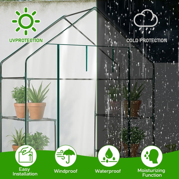 56" x 29" x 77" Mini Walk-in Greenhouse with PVC Cover, 4-Shelf Indoor Outdoor Plant Gardening Green House for Garden Backyard, Transparent