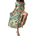 thumbnail image 5 of DYMADE Summer Beach Puff Sleeve Midi Elastic Classic Floral Print Dress Women, 5 of 5