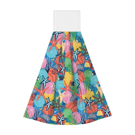 

Adobk Starfish And Algae Print Coral Velvet Hand Wipes Fashion Hanging Kitchen Towel for Bathroom Washcloth Absorbent Tie Towel