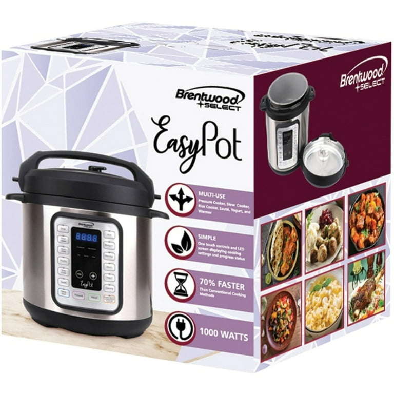 Brentwood Select Easy Pot EPC 636 6Qt 8 in 1 Electric Pressure Slow Rice Egg Cooker Saut Steam Yogurt and Food Warmer