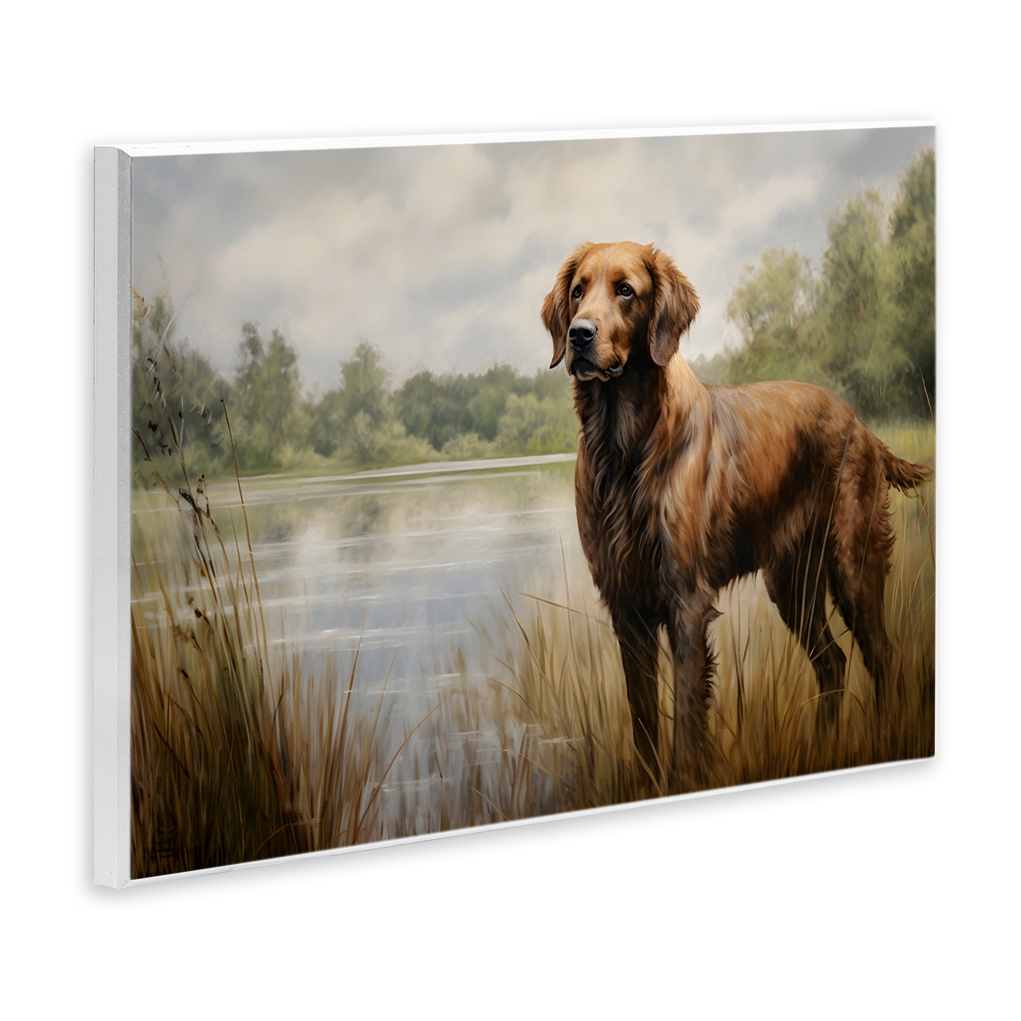Stupell Industries Retriever Dog & Pond Landscape Painting Unframed Art Print Wall Art, 15 x 10