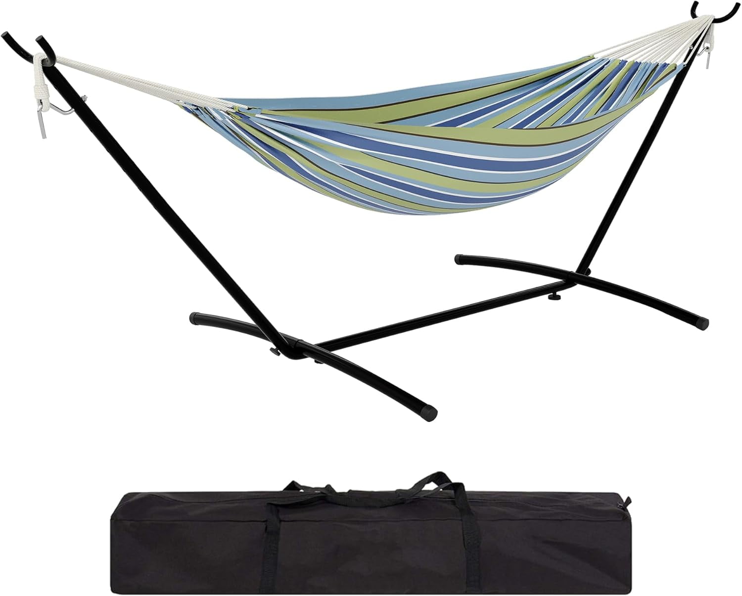 Premium 2-Person Hammock with Heavy-Duty Steel Stand, 500lb Capacity, All-Weather Portable Outdoor Lounger for Camping, Patio & Backyard (Includes Waterproof Carry Bag & Anti-Flip Design)