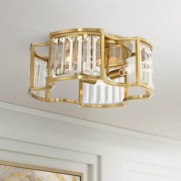 Possini Euro Design Gillian Modern Ceiling Light Semi Flush Mount Fixture 15" Warm Soft Gold 4-Light Crystal for Bedroom Kitchen