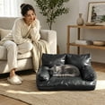 thumbnail image 2 of VMWMSSR Leather Pet Sofa Bed With Raised Backrest & Armrests, WaterâResistant Comfort Dog Couch Bed Nonâ Pet Bed For Small Medium Large Dogs And Cats(Dark Green-19.69"), 2 of 4