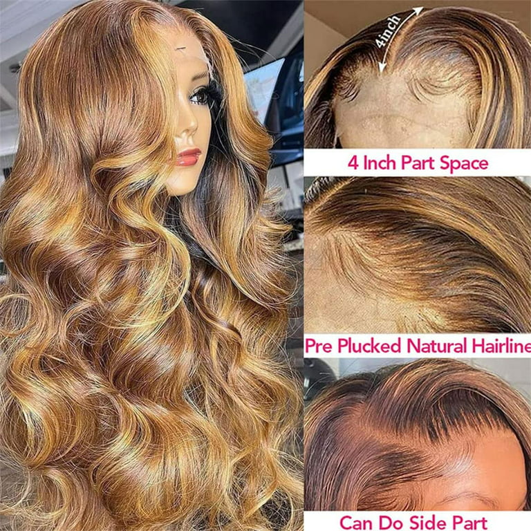 Balayage Honey Blonde Highlight 13x4 Lace Frontal Wig Body Wave HD Lace Wig