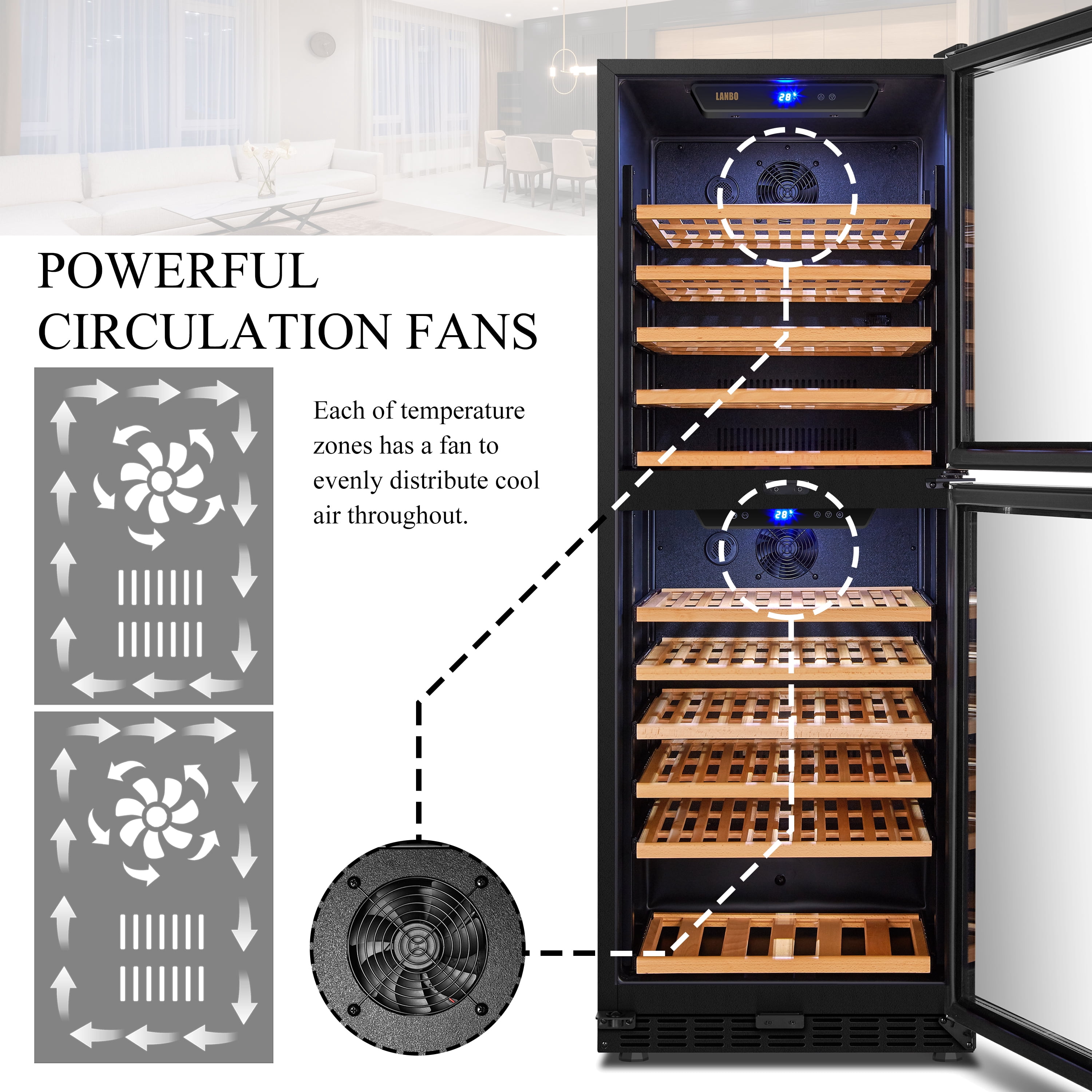 Lanbo 130 Bottle Built-in Dual Zone Wine Refrigerator 24 inch Width