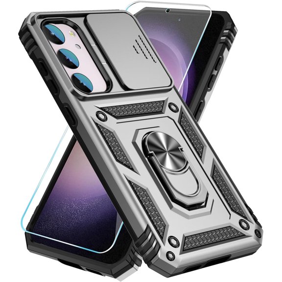 for Samsung Galaxy S23 Case with Screen Protector & Kickstand & Slide Camera Cover,[Not for S23 Plus or S23 Plus] [ Military-Grade ] Protective for Samsung S23 5G (6.1",2023) (Silver)