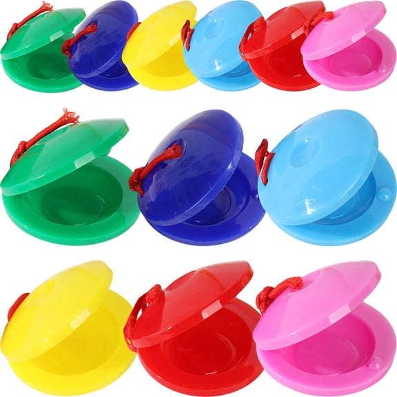 PAMINGONO 12Pcs Assorted Color Plastic Castanets for Early Music Education