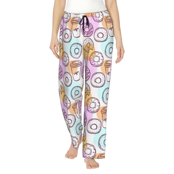 Balery Donuts and Coffee Pantalones de pijama para mujer, pijamas ultraligeros, pantalones de estar por casa-Small