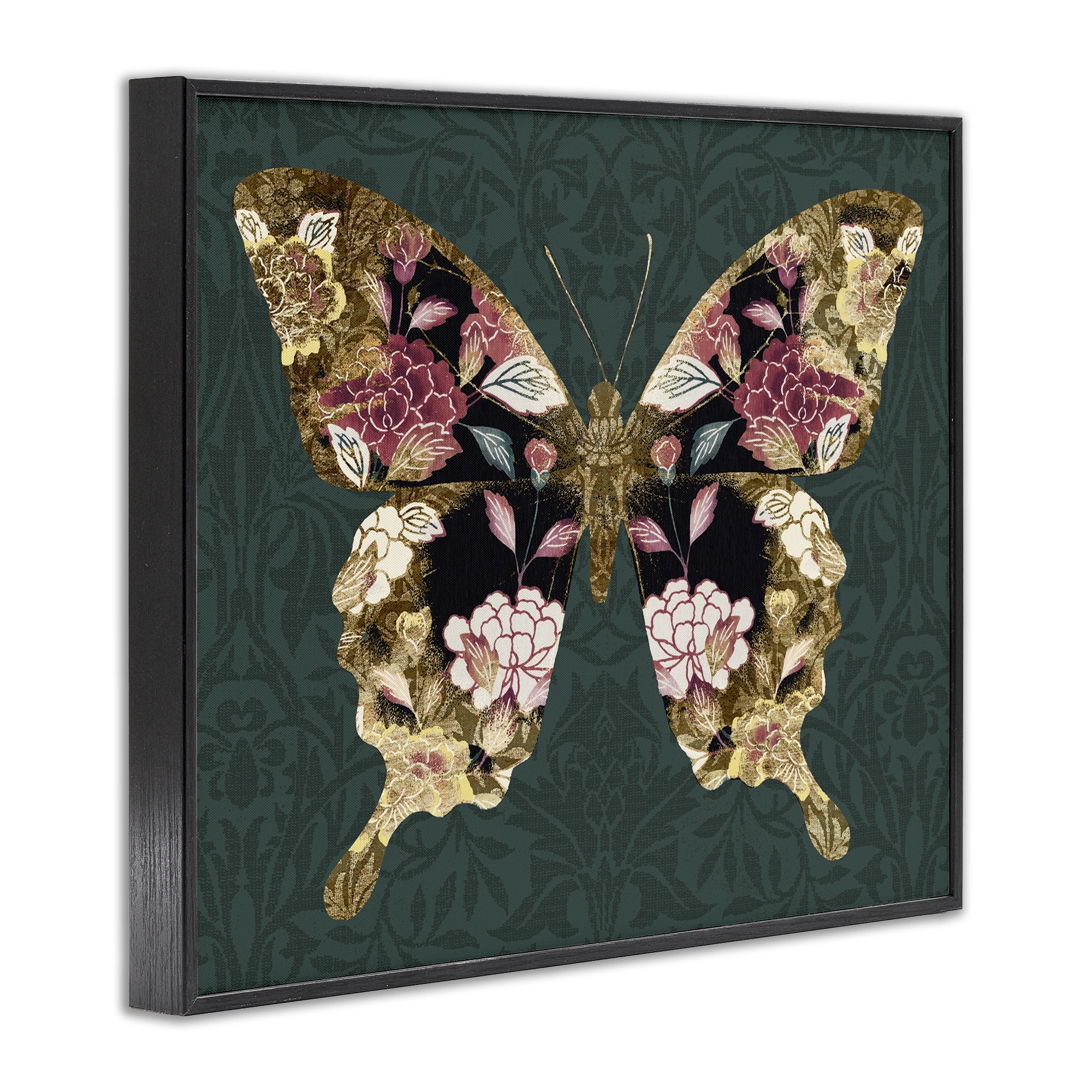 Stupell Industries Traditional Florals Butterfly Animals & Insects Painting Black Framed Art Print Wall Art, 20 x 16