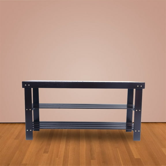 Cfowner Coffee Shoe Shelf, 90cm Strip Pattern 3 Tiers Bamboo Stool Shoe Rack