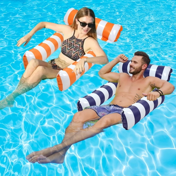 Hamaca para piscina Tiwisses 4 en 1 de Pool Floats con malla inferior, paquete de 2