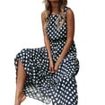 thumbnail image 5 of Icvfdpl Womens Casual Dresses Maxi Crew Neck Dot Printed Sleeveless A Line Pleated Loose Ruched Flowy Tank Leisure Sundress Stylish Woman Streetwear Blue M, 5 of 5