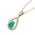 thumbnail image 2 of 10k Yellow Gold Genuine Pear-Shape Emerald and Diamond Halo Teardrop Pendant Necklace, 2 of 5