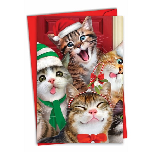 NobleWorks Funny Christmas Thank You Greeting Card with 5 x 7 Inch Envelope (1 Card) Merry Christmas to Zoo - Cats C6652HXTG