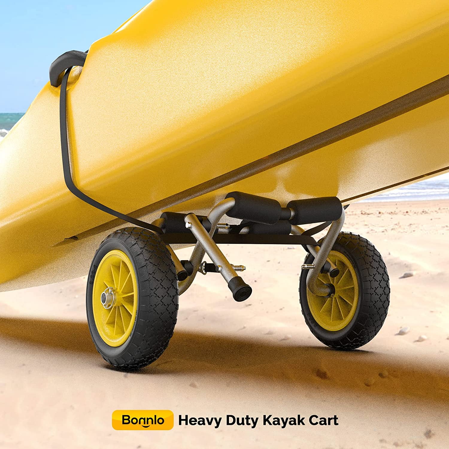 Foldable Kayak Cart, Lightweight Aluminum Alloy Frame, Universal Dolly Cart with 10'' Durable Solid Tires for Canoes, Paddle Boards, Boats, Strong 1.75" Thick Prongs