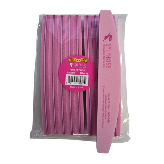 Sylphkiss Pink Sponge Nail File 100/180 Bag 10 pcs