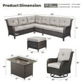 thumbnail image 3 of OPOHORO 6 Pieces Patio Conversation Set with 41" Fire Pit Table, Brown Wicker Rattan Furniture Set for Outside with Sectional Couch, Swivel Chairs, Ottmans and Rectangular Propane 41" Firepit - Beige, 3 of 19