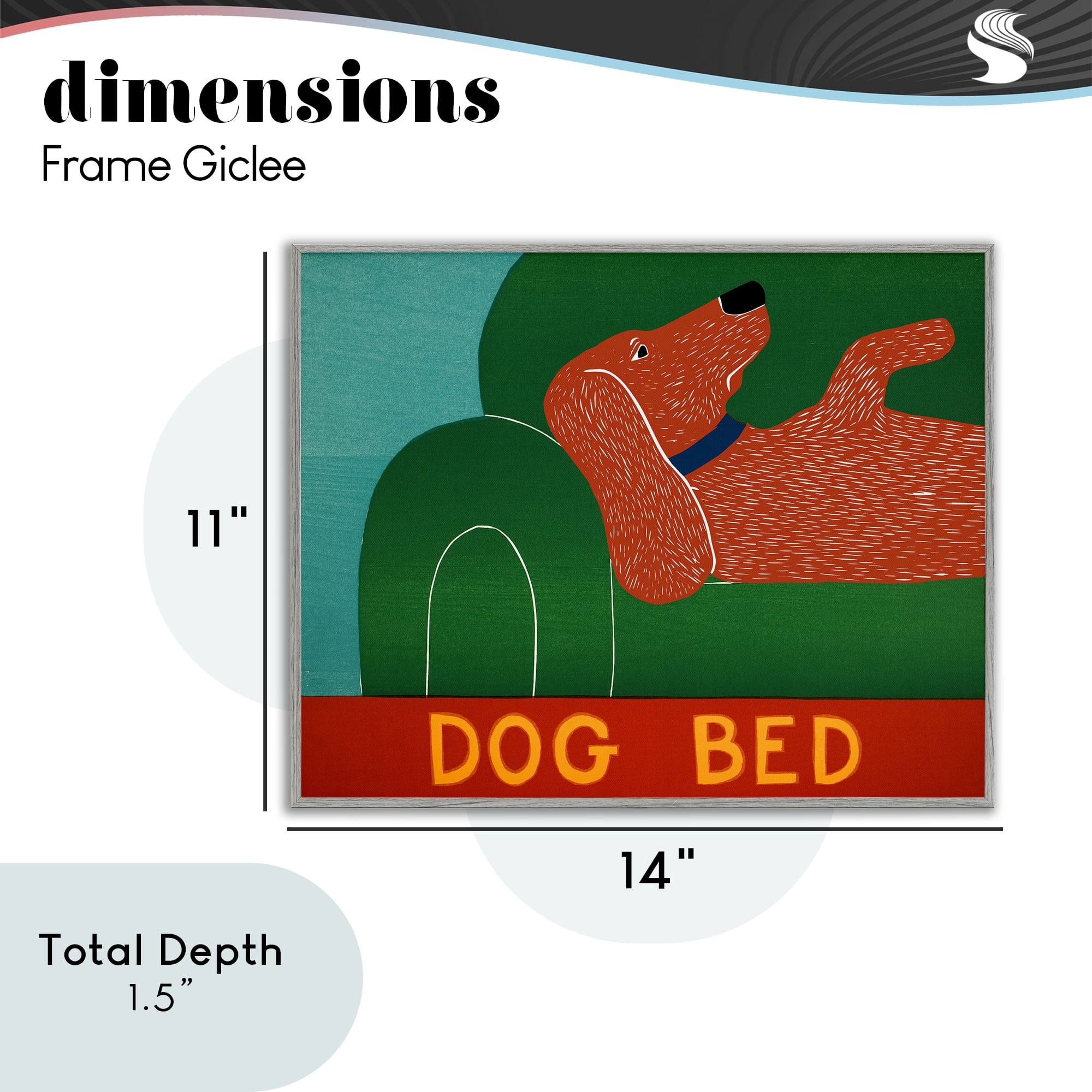 Dog Bed Couch Gray Framed Giclee Art, design by Stephen Huneck