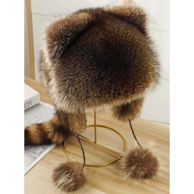 Xfvqtps Mens and Womens Faux Fur Hat with Fluffy Furry Tail  display picture 3