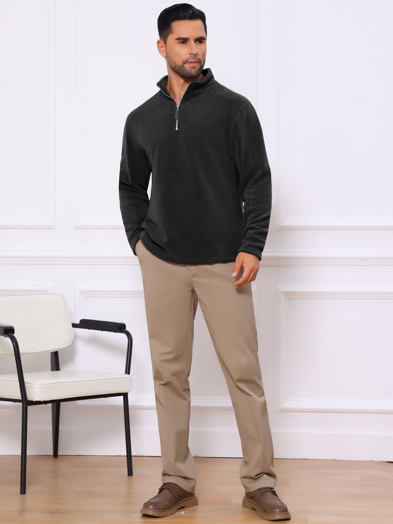 DARING DIVA Men's Solid Stand Collar Half-Zip Long Sleeve Fleece Sweatshirt M Black