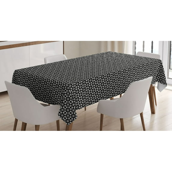 Floral Tablecloth, Romantic Floral Knotty Pattern of Interlaced Circular Stems as Graphic Image, Rectangle Satin Table Cover for Dining Room and Kitchen, 60" X 90", Black and White, by Ambesonne