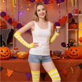 thumbnail image 4 of Dweltoz Striped Thigh High Socks for Women Extra Long Stockings with Fingerless Arm Warmer Halloween Christmas Cosplay Knitted Set, 4 of 6