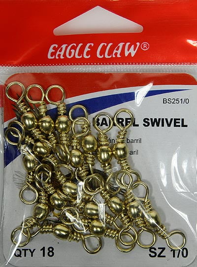 Eagle Claw Fishing Tackle Barrel Swivel, Brass, Size 1/0, 12 Pack