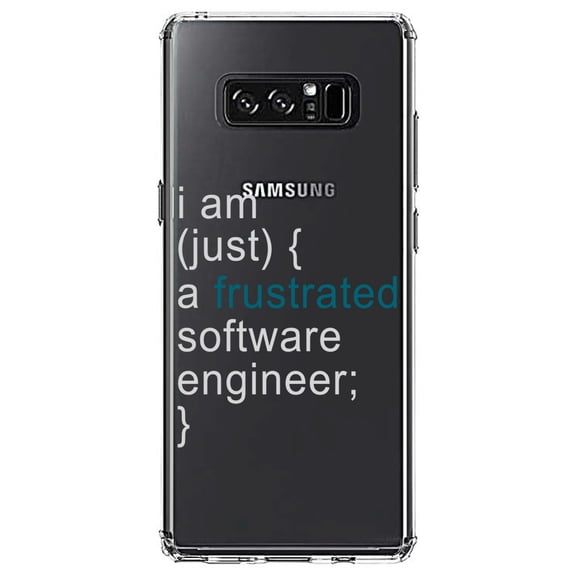 DistinctInk Clear Shockproof Hybrid Case for Samsung Galaxy Note 8 - TPU Bumper Acrylic Back Tempered Glass Screen Protector - I am (just) {a frustrated software engineer;}