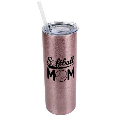 

Elanze Designs Bubblegum Pink 20 Ounce Double Wall Stainless Steel Glitter Travel Tumbler With Sliding Lid And Straw Softball Mom