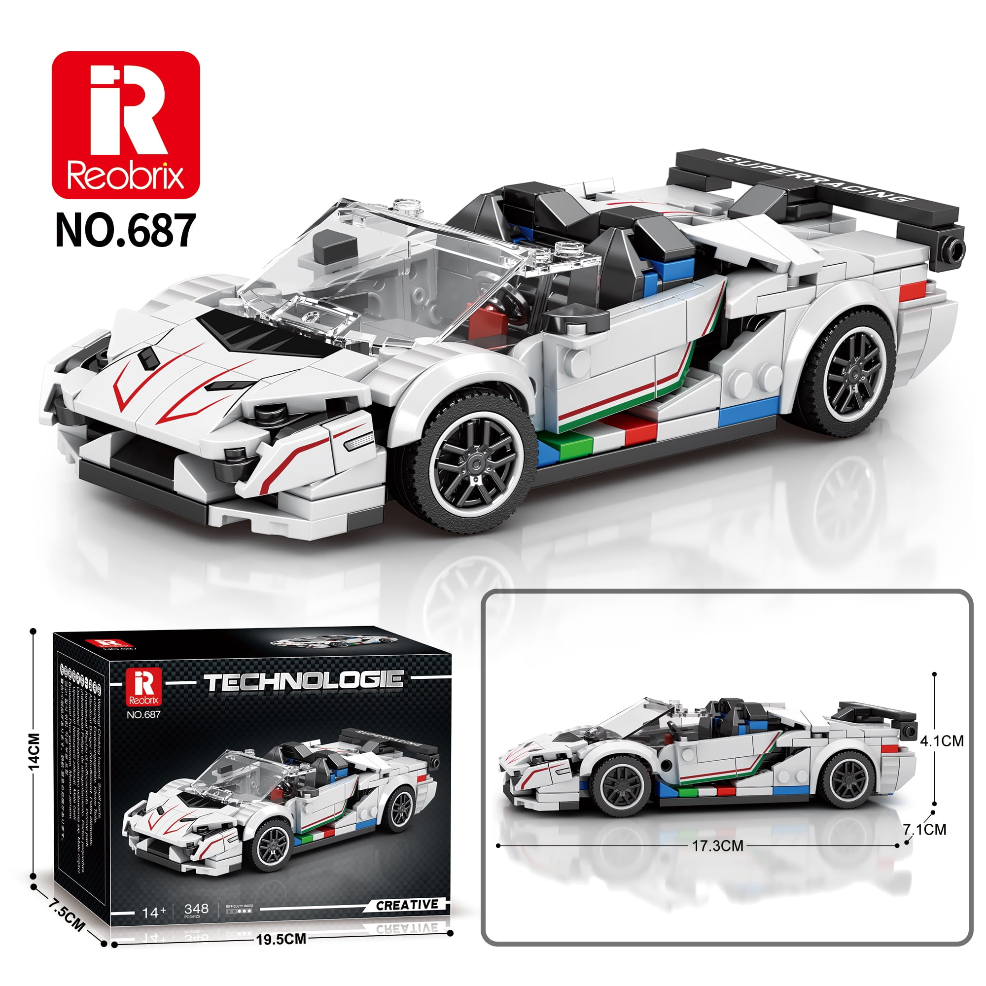 Reobrix Lamborghini SVJ Roadster Building Blocks Set, 382Pcs Super