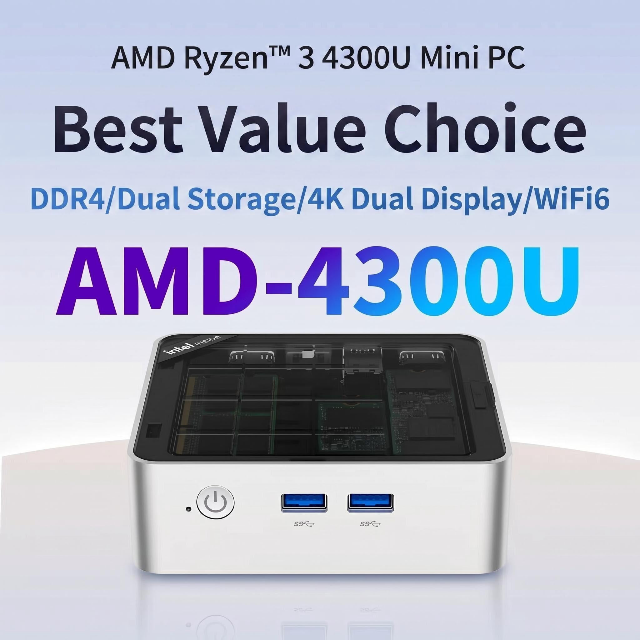 Ryzen 4300U Mini PC, Z43 AMD R3-4300U (16G+512G) Windows 11, Multitasking, Gaming, Office, Home Use, Mini Computer, Triple Display, 4K