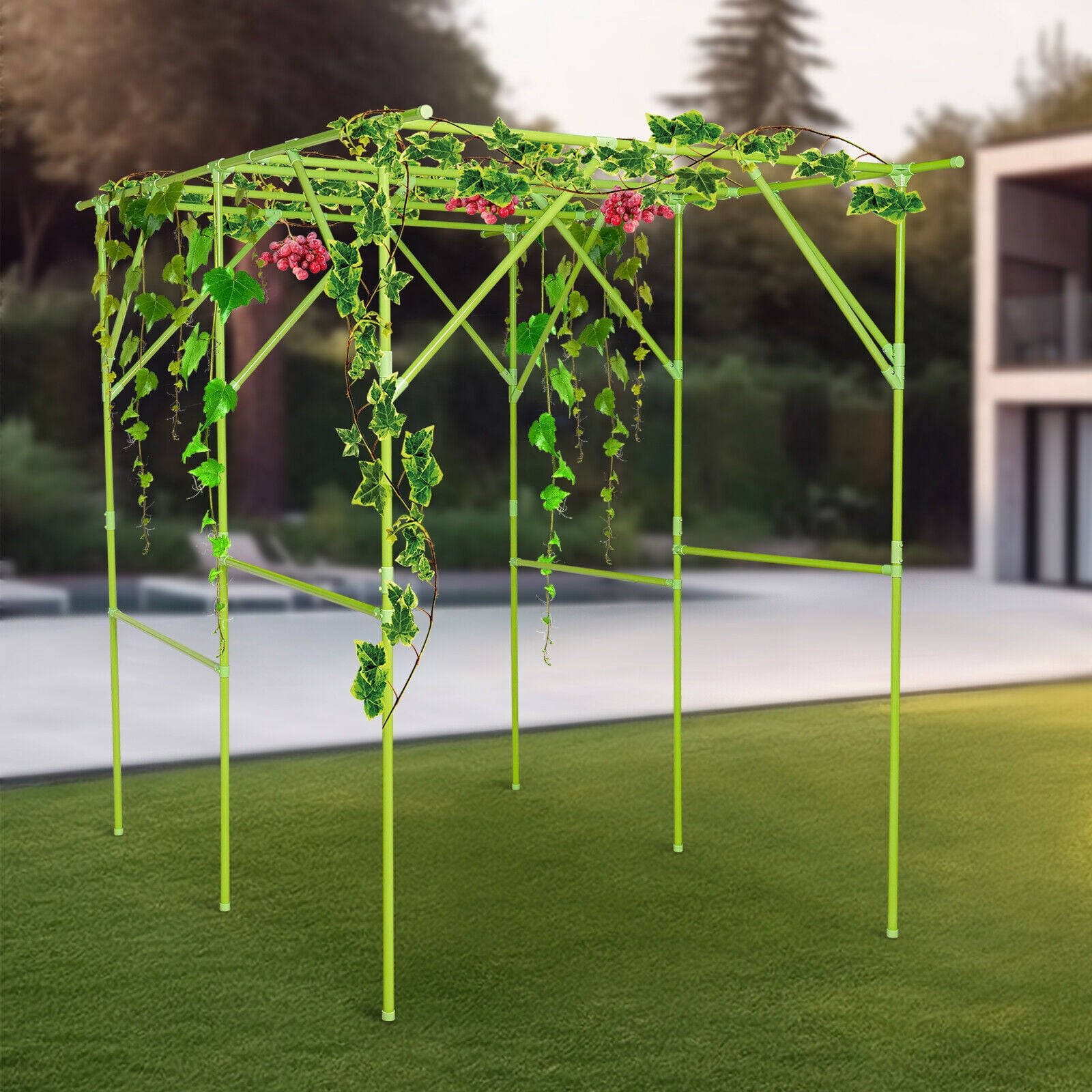 Green Garden Arch Trellis 6.56*4.92*6.56 ft Tall Garden Arch Trellis Metal Plant Support Trellis Archway Plant Climbing Pergola for Vegetables Plant Cucumber Trellis Decoration - Green