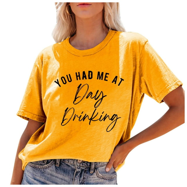 YDLCAFD T-Shirts d'Entraînement pour Femmes Ajustés Mode Tu m'As Eu le Jour Imprimé Lettre Col Rond Décontracté Manches Courtes Amples