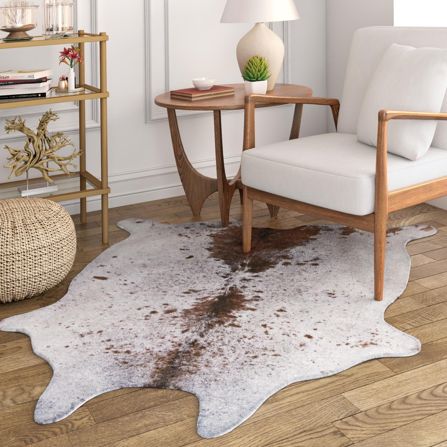 無地ホワイト牛革ラグ 縦270cm横223cm Cowhide Rug 無地ホワイト牛革