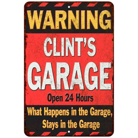 CLINT'S Garage Warning Man Cave Wall Decor 8 x 12 High Gloss Metal 208120030429